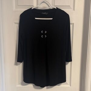 Sympli Black Jersey-knit Blouse with Eyelet Details